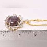 Ravishing 46.00CTS Cabochon-Cut Star Ruby & 3.94CTW White Sapphire Pendant Necklace in Gold Plated S
