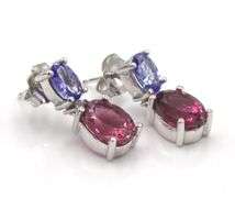 14kt White gold 1ctw tanzanite and pink tourmaline dangle earrings
