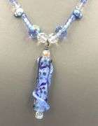 Blue and white crystal rhinestone pendant on beaded necklace