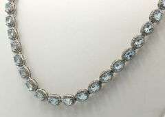 Fabulous 28CTW Oval Emerald-Cut Blue Topaz & 5.00CTW Diamond Tennis Necklace