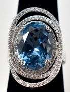 Blue Gemstone and CZ Gemstone Ring in Sterling Silver