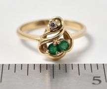 Lovely 14K Yellow Gold Emerald and Diamond Ring