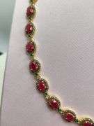 18" Necklace with 37 Natural Rubies, Diamond Accents & 36 Emerald Design Elements in Sterling Silver
