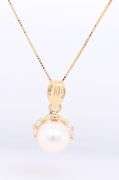 14kt Yellow Gold Pearl and CZ Pendant on Box Chain Necklace
