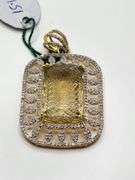 Massive 76.0ct Lemon-Cut Natural Quartz Pendant with Diamond Accents in Sterling Silver