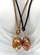 Double Murano glass necklace and earrings in 14kt yellow gold