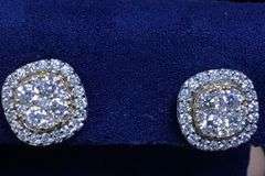 14K Two-Tone Gold Round Brilliant Cut Diamond Cluster Earring