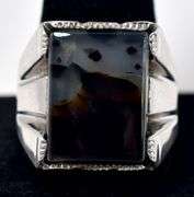 Banded Agate Gemstone Men's Ring in Sterling Silver