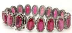Darling 59.98CTW Oval Faceted Rubies & 5.27CTW Diamond Bracelet in 14K White Gold Over Sterling Silv