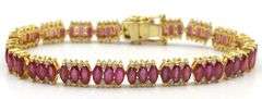 Amazing 17.45CTW Marquise Cut Faceted Raspberry Red Ruby Bracelet & 1.60CTW Diamond in 14K Yellow Go