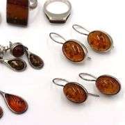 Group lot of vintage 925 sterling silver amber jewelry