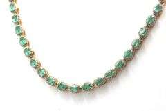 Enamoring 12.00CTW Oval Faceted Emerald & 5.00CTE Diamond Necklace in 14K Yellow Gold Over Sterling 