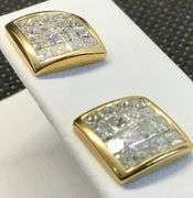 14K Yellow Gold Princess Cut Diamond Cluster Earring