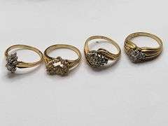 4 rings, Absolutely gorgeous 14k yellow gold and diamond cluster rings