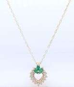 14kt Yellow Gold Emerald and Diamond Heart Shaped Pendant on Chain