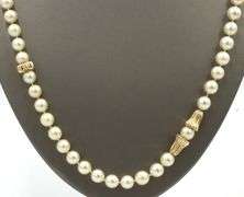 Gold bead and 8mm pearl endless necklace in yellow gold