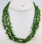 Triple Strand Green Pearl Necklace with Sterling Clasp