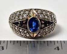 Blue Sapphire Ring with Colored Accents in Sterling Silver