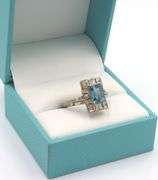 Stunning Very Rare 3.00CTS Emerald Cut London Blue Topaz & Diamond Ring in Sterling Silver