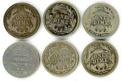 6 Different Barber Silver Dimes: 1897-1914-D