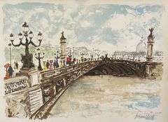 Lithograph by Urban Huchet titled Le Pont Alexander lll
