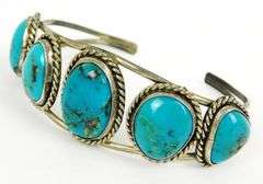 Early Navajo Sterling Chunky Turquoise Cuff Bracelet