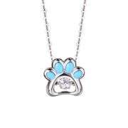 Cute Dog paw center stone pendant in solid sterling silver.with blue enamel in