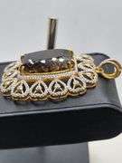 Massive 98.0ct Lemon-Cut Natural Quartz Pendant with Diamond Accents in Sterling Silver
