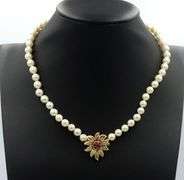 6mm Akoya pearl strand necklace with fancy ruby clasp