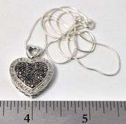 Marcasite Gemstone and Diamond Heart Pendant Necklace in Sterling Silver