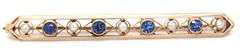 Antique Enamel, blue sapphire and pearl brooch in 14kt yellow gold
