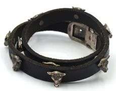 Gucci Anger forest bull head silver and leather wrap bracelet