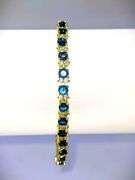 18 Kt Yellow Gold Plated Lab Simulated Deep Violet Blue Tanzanite and Diamond Tennis Bracelet