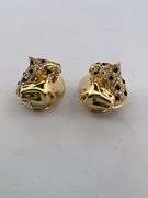 CERTIFIED BRAND NEW 18K GOLD DIAMOND SAPPHIRE AND EMERALD CARTIER INSPIRED LEOPARD EARRINGS
