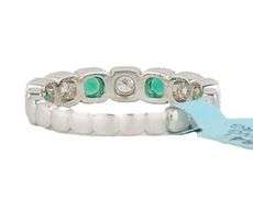 New 0.33ctw Emerald and 0.25ctw Diamond Milgrain Band Ring in 18K