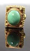Gorgeous Heavy 18K Yellow Gold Turquoise Fob/Pendant
