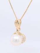 14kt Yellow Gold Pearl and CZ Pendant on Box Chain Necklace
