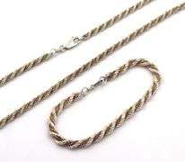 Set of Italian 925 sterling silver two tone necklace and bracelet
