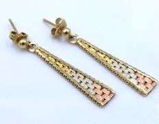 Attractive 14K Tri-olor Gold Dangle Post Earrings