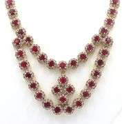 Jaw Dropping 47.95CTW Round Faceted Ruby & 8.65CTW Diamond Necklace in 14K Yellow Gold Over Sterling