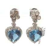 Very Rare Charming 6.00CTW Heart Shaped London Blue Topaz & Diamond Dangle Earrings in Sterling Silv