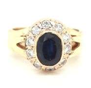 Traditional 14K YG Sapphire & Diamond Ring