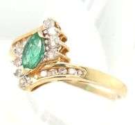 Nice 14K YG Marquise Emerald & Diamond Ring