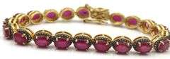 Dreamy 22.00CTW Oval Emerald-Cut Raspberry Red Ruby & Diamond Bracelet in 14K Yellow Gold Over Sterl