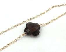 14kt Yellow gold smokey quartz clover station necklace
