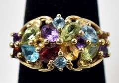 Colorful Amethyst, Citrine, Topaz, Garnet, and Peridot Ring in 10k Yellow Gold