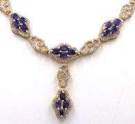 Splendid Brand New European 12.00CTW Oval Faceted Blue Sapphires & 5.00CTW Diamond necklace in 14K Y