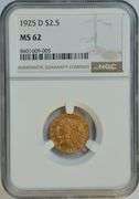 Choice BU 1925-D US $2.50 Indian Gold Piece. NGC MS62