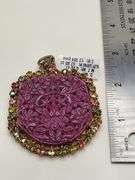 Massive 97.80ct Hand-Carved Natural Ruby Pendant with 1.28ct Diamonds & 6.00ct Tourmaline in Sterlin