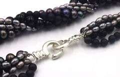 Multi strand black onyx and pearl necklace